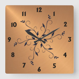 Relógio Quadrado Números e Destaques do Brilho de Cobre