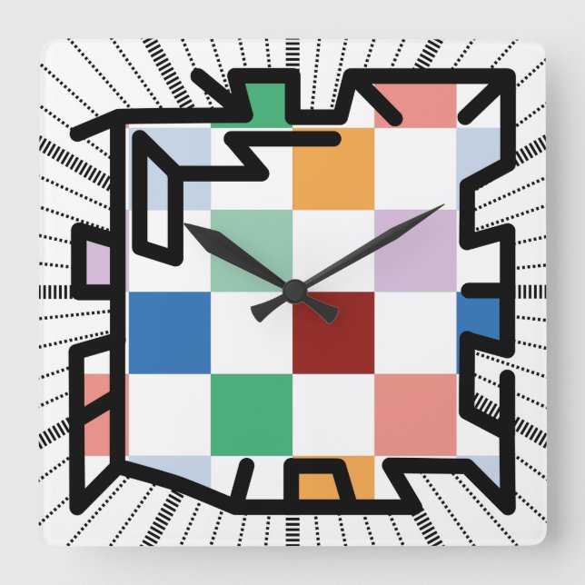 Relógio Quadrado Números encadeados PIXELAT por Masanser (Frente)