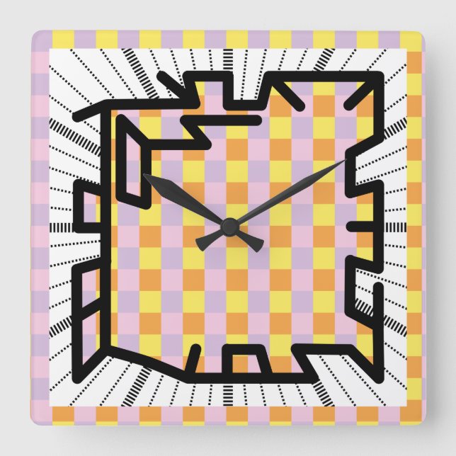 Relógio Quadrado Números encadeados PIXELAT por Masanser (Frente)