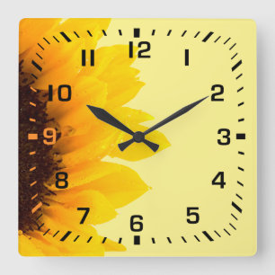 Relógio Quadrado Números Pretos Quadrados / Castanho Amarelo Suave