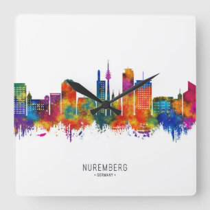 Relógio Quadrado Nuremberg Germany Skyline
