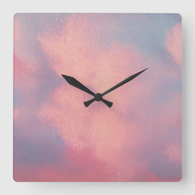 Relógio Quadrado Nuvem rosa (Frente)