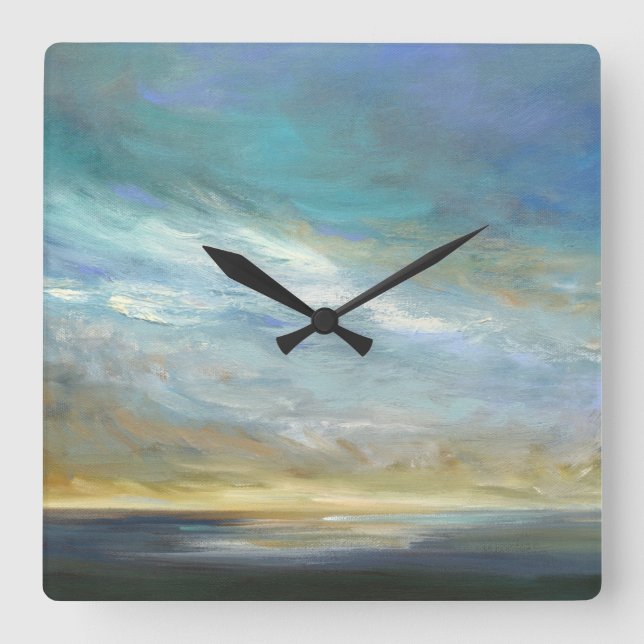 Relógio Quadrado Nuvens Costeiras (Frente)