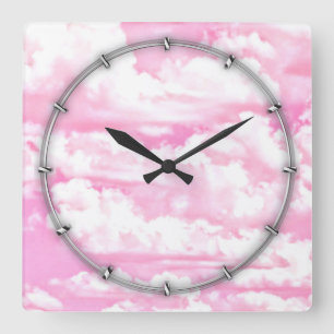 Relógio Quadrado Nuvens felizes festivas do rosa Pastel