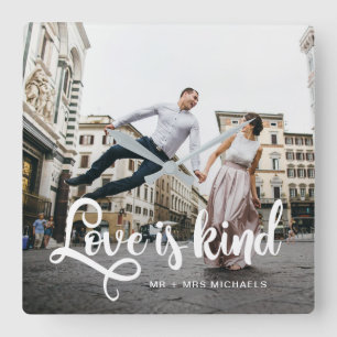 Relógio Quadrado O amor é uma foto gentil com nomes