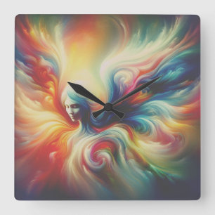Relógio Quadrado O Anjo Colorido e Etéreo na Frente de um 