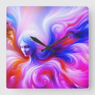 Relógio Quadrado O Anjo Colorido e Etéreo na Frente de um 