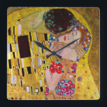 Relógio Quadrado O Beijo de Gustav Klimt, Vintage Art Nouveau<br><div class="desc">A pintura suprema do amor, uma bela design para celebrar o Dia de os namorados! O Beijo (detalhe) (1907-1908) de Gustav Klimt é uma pintura vítrea de época vitoriana de amor pelas artes plásticas e romance com um casal romântico em vários tons de ouro, padrões e símbolos, compartilhando um beijo...</div>
