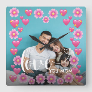 Relógio Quadrado O CORAÇÃO BONITA ADORA-TE Foto do Dia de as mães M