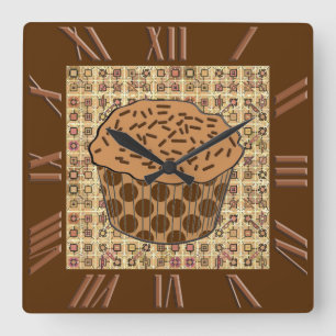 Relógio Quadrado O cupcake do fosco do caramelo com polvilha