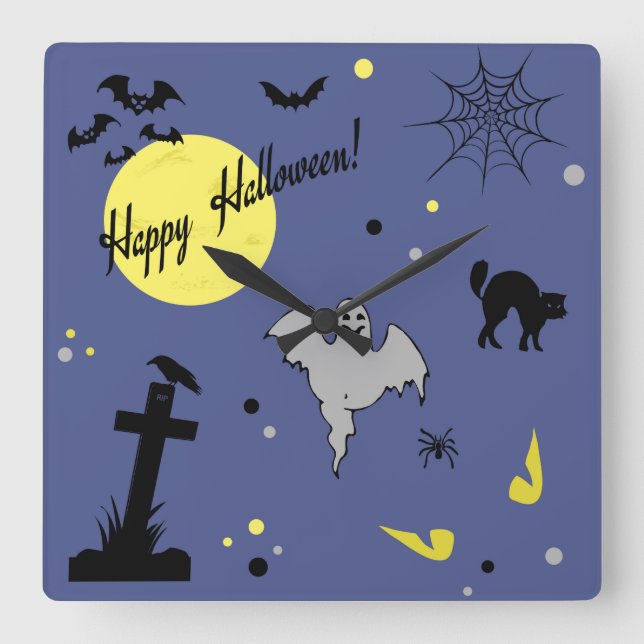 Relógio Quadrado O Dia das Bruxas feliz (Frente)