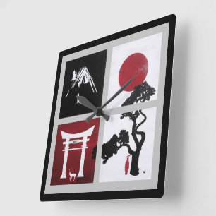 Relógio Quadrado O Espírito Japonês Pintura por Alfred Fox