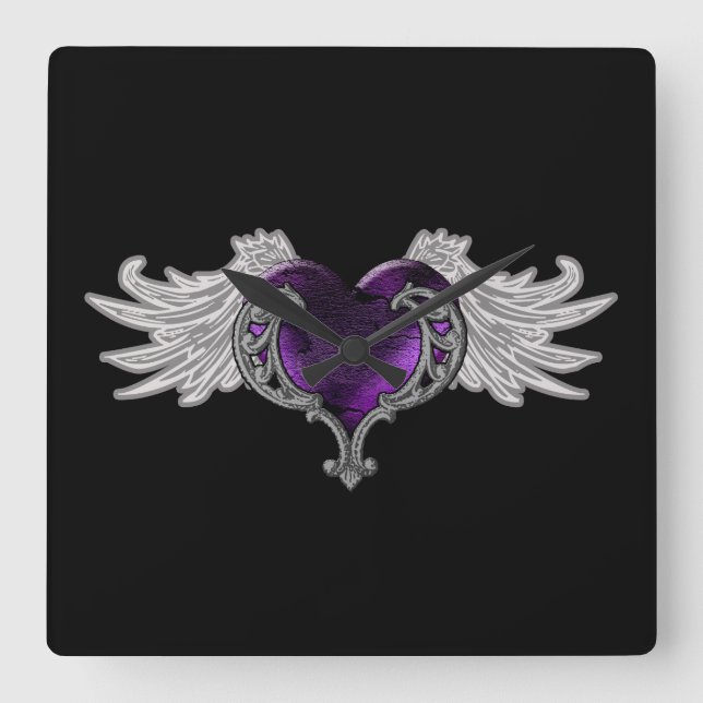 Relógio Quadrado O gótico Purple Heart com anjo voa o pulso de (Frente)
