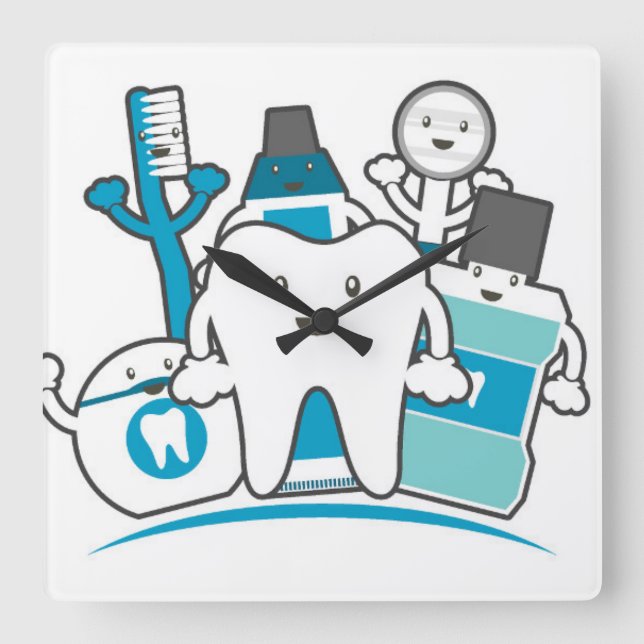 Relógio Quadrado O grupo limpo dos dentes (Frente)