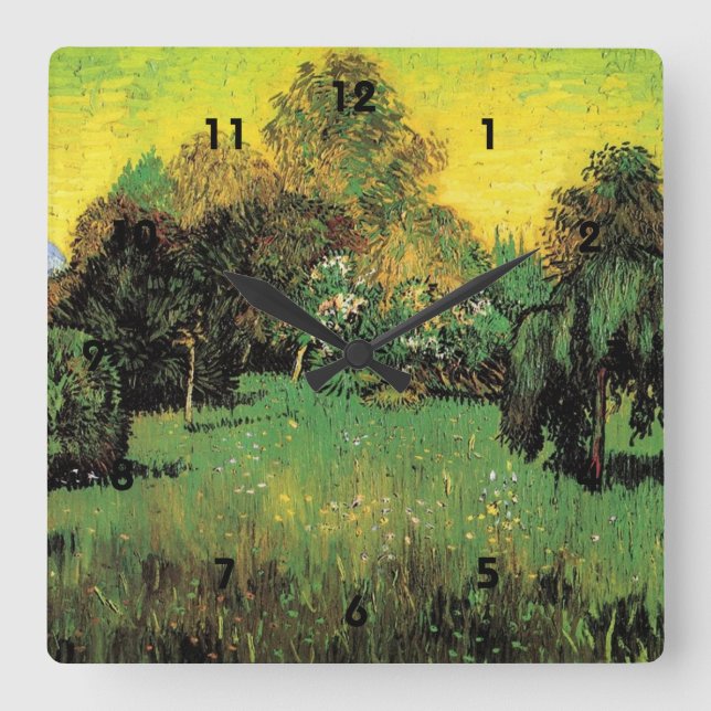 Relógio Quadrado O Jardim do Poeta por Vincent van Gogh. (Frente)