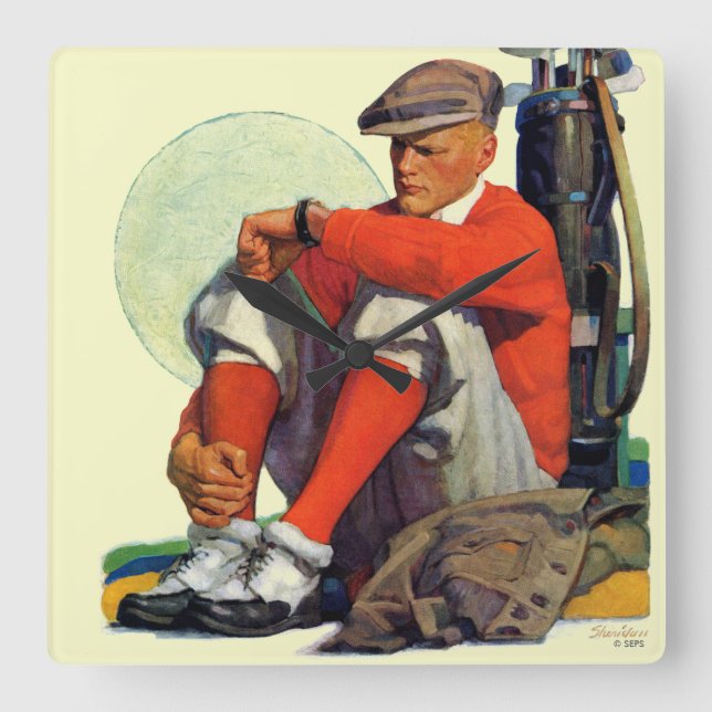 Relógio Quadrado O jogador de golfe manteve-se esperar (Frente)