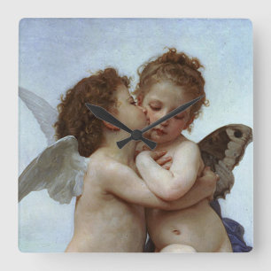 Relógio Quadrado O L'Amour de Bouguereau e a psique, enfants (Cupid