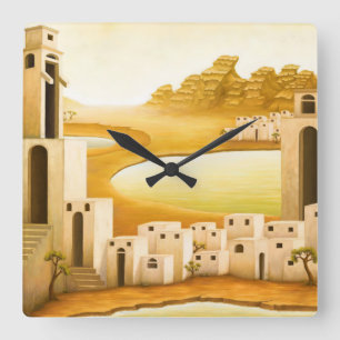 Relógio Quadrado "O lugar" - Oriente Médio / Pintura do Deserto do 