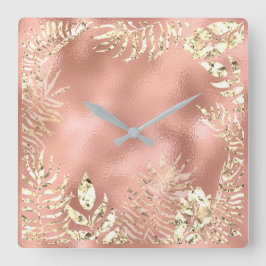 Relógio Quadrado O metal floral das folhas tropicais Dourados de