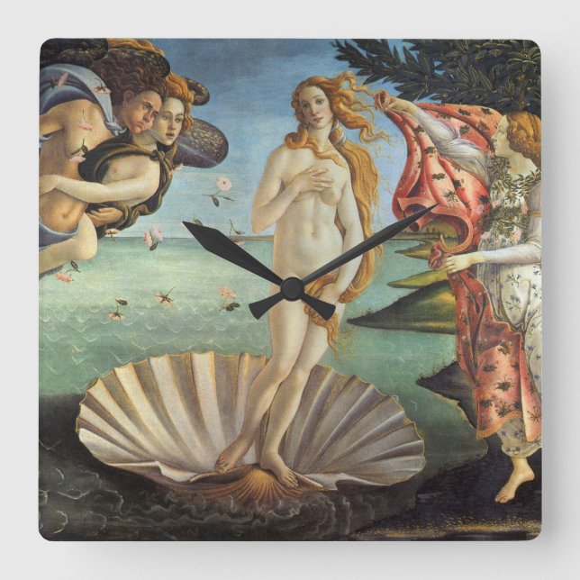 Relógio Quadrado O Nascimento de Vênus por Sandro Botticelli (Frente)