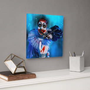 Relógio Quadrado O palhaço ameaçador de SlipperyJoe Feliz Halloween