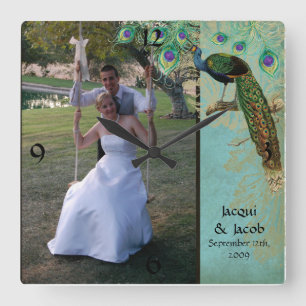 Relógio Quadrado O pavão do vintage empluma-se gravura a água-for