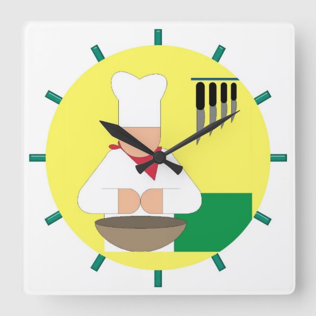 Relógio Quadrado O pulso de disparo da cozinha do cozinheiro chefe (Frente)