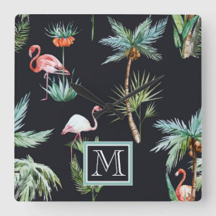 Relógio Quadrado O teste padrão   da palma da aguarela adiciona su