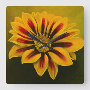 Relógio Quadrado O vermelho amarelo listra a flor do Gazania