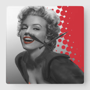 Relógio Quadrado O vermelho pontilha Marilyn