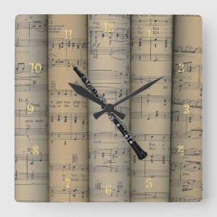 Relógio Quadrado Oboe ~ Rolled Sheet Music Background ~ Musical