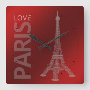 Relógio Quadrado Obscuridade de Paris do amor - fundo vermelho