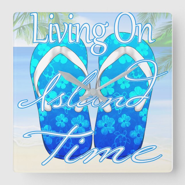 Relógio Quadrado Ocean Blue Island Time (Frente)