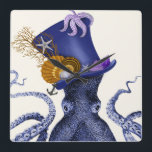 Relógio Quadrado Octopus com chapéu náutico<br><div class="desc">Octopus Hat Náutico por Fab Funky. Possui um polvo rico com um tofo divertido,  de formato náutico,  adornado com sealife.|191004D</div>