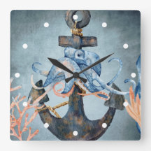 Octopus de aquarela e praia de Anchor Sea Life