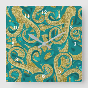 Relógio Quadrado Octopus Wall Clock