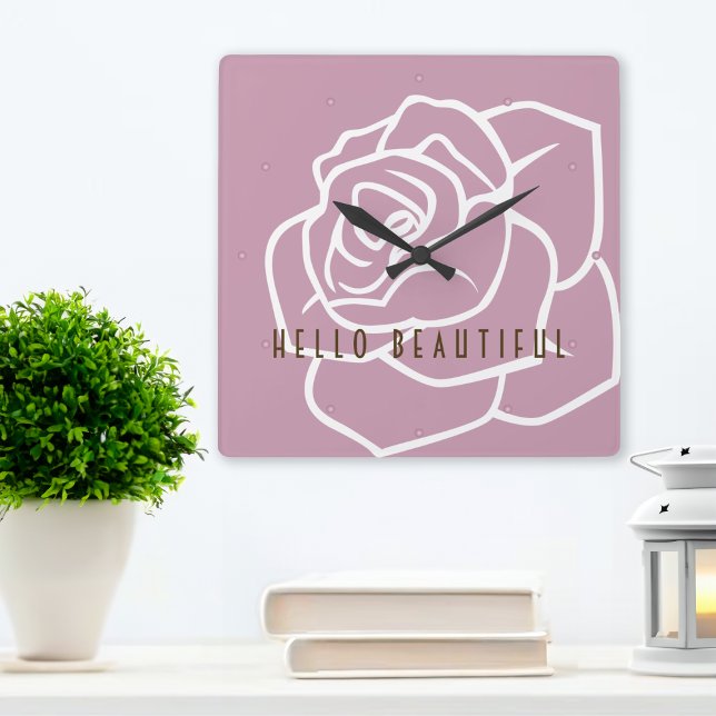 Relógio Quadrado Olá Bela - Rosa Rosa Chic Moderno (Criador carregado)