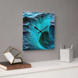 Relógio Quadrado "Ola Tiburón" Onda Azul De Tubarão