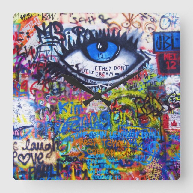 Relógio Quadrado Olho mau dos grafites azuis (Frente)