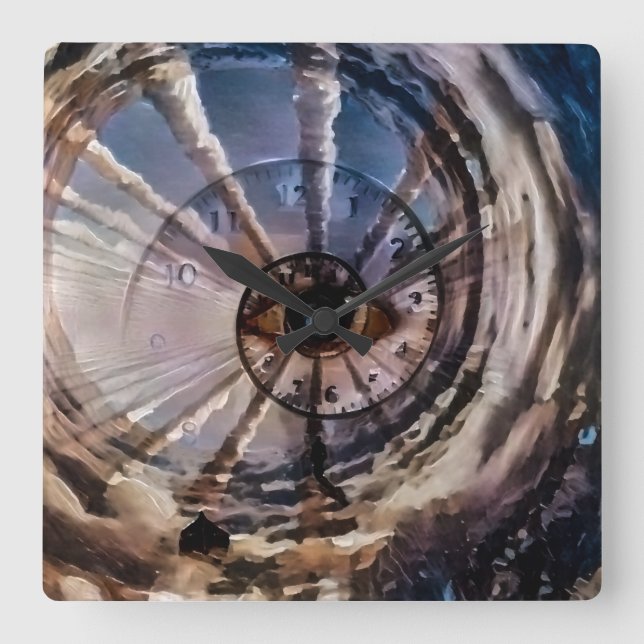 Relógio Quadrado Olhos de Deus e espiral do tempo (Frente)