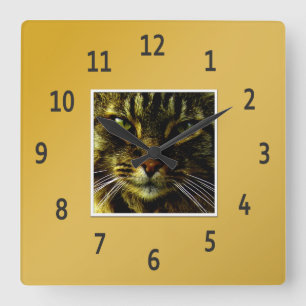 Relógio Quadrado Olhos de Gato Hipnotizando Ouro Foto Imposta