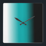 Relógio Quadrado Ombre branco de chá preto<br><div class="desc">Este produto é apresentado no Black Teal White Ombre. A cor desaparece do preto ao Teal ao branco. Personalize facilmente este produto com o seu próprio texto,  imagem ou fotografia.</div>