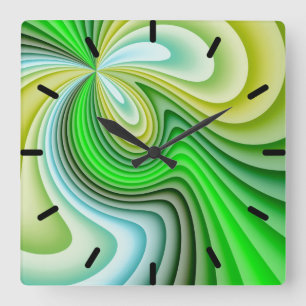 Relógio Quadrado Ondas Amarelas e Verdes Mellow