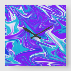 Relógio Quadrado "Ondas Celestiais: O Mármore Azul Branco e Roxo
