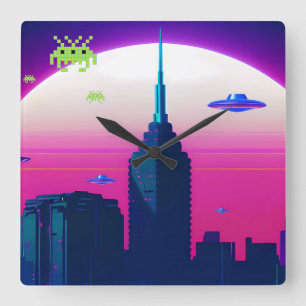 Relógio Quadrado Ondas Noturnas e Vapor Daze