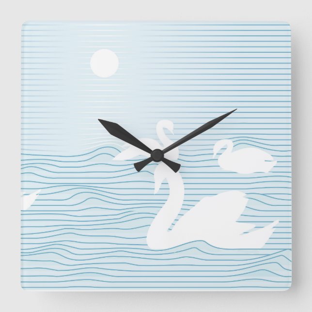 Relógio Quadrado OP Art Blue Swan Drift  (Frente)