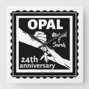 Relógio Quadrado opal tradicional do 24.º aniversário de casamento
