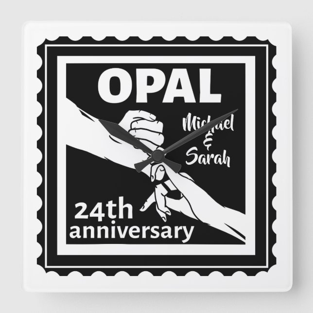 Relógio Quadrado opal tradicional do 24.º aniversário de casamento (Frente)