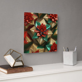 Relógio Quadrado Opulência de Yuletide: Segmentos de Ouro do Natal