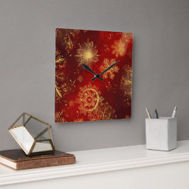 Relógio Quadrado Opulência de Yuletide: Segmentos de Ouro do Natal